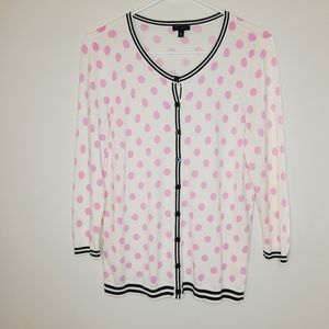 Talbots Sweater Women's Medium Pink Polka Dot Preppy Collegiate Office Teacher